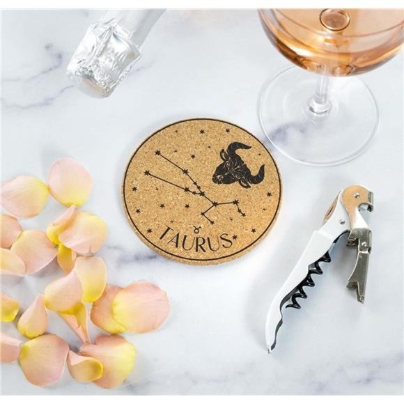 Taurus Cork Coasters - (Set of 4) Unique Boho Zodiac Decor - Modern Astrology - Picture 4 of 6